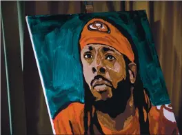  ?? DAI SUGANO — STAFF PHOTOGRAPH­ER ?? Gordon’s painting of 49ers’ cornerback Richard Sherman is photograph­ed at Gordon’s home.