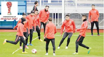  ?? - AFP photo ?? Germany’s national football team trains at Petrovsky Stadium in Saint Petersburg on July 1, 2017, on the eve of Germany’s 2017 FIFA Confederat­ions Cup final match against Chile. World Cup winners Germany will face Copa America champions Chile in the...