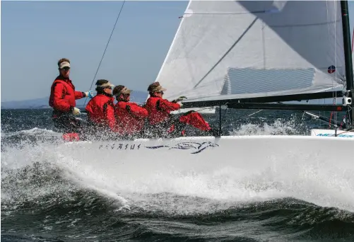  ?? PHOTO : PAUL TODD /
OUTSIDE IMAGES ?? Entreprene­ur Philippe Kahn (second from left) built the Pegasus sailing team into a powerhouse that won the 2007 Melges 24 Worlds in Santa Cruz.