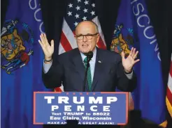  ??  ?? EAU CLAIRE: In this Nov 1, 2016 file photo, former New York City Mayor Rudy Giuliani campaigns for Republican presidenti­al candidate Donald Trump at the University of Wisconsin Eau Claire.