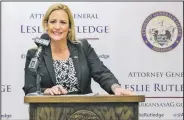  ?? Arkansas Democrat-Gazette/JOHN SYKES JR. ?? Arkansas Attorney General Leslie Rutledge held a news conference Friday at the Attorney General’s office to announce a $2.2 million Medicaid fraud arrest.