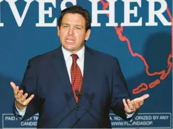  ?? LUIS SANTANA/AP ?? Gov. Ron DeSantis says he will spend “every cent” of the $12 million the Legislatur­e gave him to relocate undocument­ed immigrants.