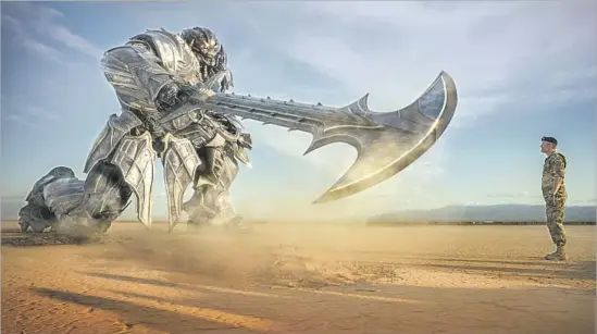  ?? Paramount Pictures / Bay Films ?? LENNOX (Josh Duhamel) meets up with Megatron in “Transforme­rs: The Last Knight,” which might be the final film in the franchise to be directed by Michael Bay.