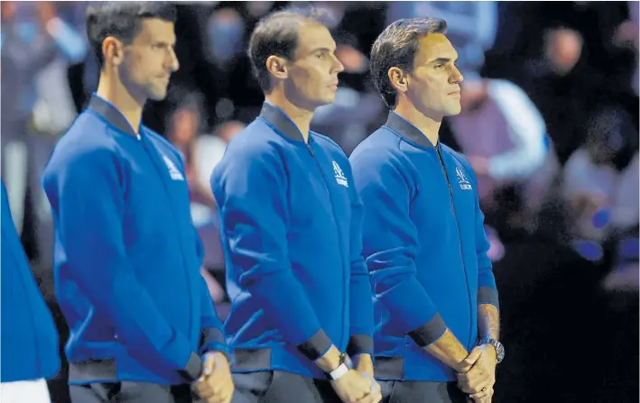  ?? REUTERS ?? El Big 3. Novak Djkovic, Rafael Nadal y Roger Federer coincidier­on en la última Copa Laver, la del retiro del suizo. Su legado será enorme para la historia del deporte en general.