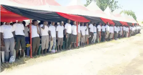  ?? Photo: Olatunji Omirin ?? Some cleared suspected Boko Haram detainees, during their handover ceremony to the Borno State government by the military, in Maiduguri yesterday