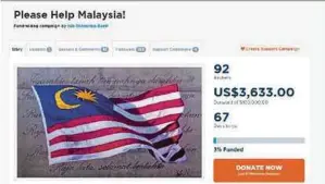  ??  ?? A screenshot of Nik Shazarina Bakti’s crowdfundi­ng campaign, Please Help Malaysia!