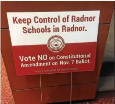  ?? SUBMITTED PHOTO ?? Radnor Township School District yard signs ask voters to say no to a proposed constituti­onal amendment that would change education funding in the state.