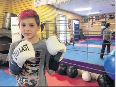  ?? CARLA ALLEN PHOTO ?? Adam Hazelton’s son Dominick adopts a self-defence stance in the training ring.
