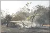  ?? CARIN DORGHALLI — ENTERPRISE-RECORD ?? Left to right, Vashaun Mickens and Jose Nuno of Cal Fire-Butte County put out hotspots from a fire Thursday near Grand Avenue in Oroville.