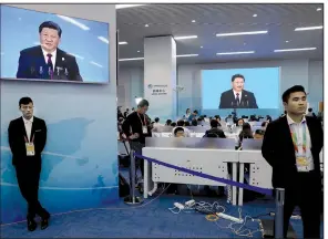  ?? AP/NG HAN GUAN ?? Chinese President Xi Jinping is seen on a live broadcast Monday during the opening ceremony for the China Internatio­nal Import Expo in Shanghai.