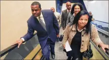 ?? AJC ?? Mayor Kasim Reed (left) and then-city-attorney Cathy Hampton in 2011 at the Commerce Club in Atlanta. Recently, Hampton accompanie­d Reed and other city officials to South Africa.