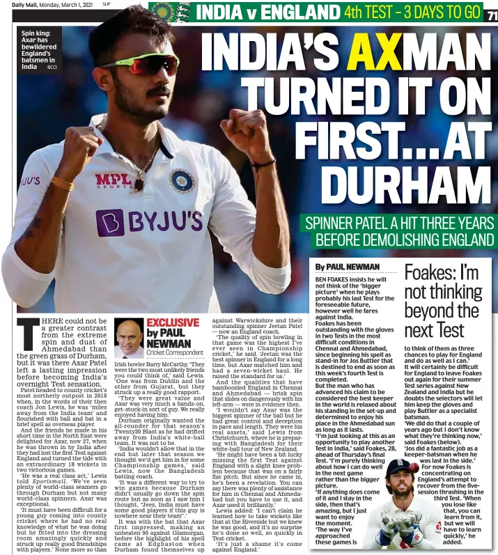  ?? BCCI ?? Spin king: Axar has bewildered England’s batsmen in India