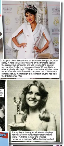  ??  ?? Tracey Jayne Jessop, of Mickleover, displays her Miss Derby County trophy after winning the 1977-78 title. In 1979 she finished runner-up in that year’s Miss England contest