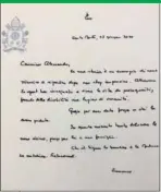  ??  ?? Carta del Papa Francisco.