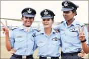  ?? PTI ?? (From left) Mohana Singh, Avani Chaturvedi and Bhawana Kanth pose for photograph­s after the graduation parade at the IAF Academy near Hyderabad on Saturday