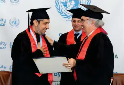  ??  ?? MWL Secretary-General Dr. Mohammed bin Abdul Karim Al-Issa received an honorary doctorate from the UN in Geneva on Monday. SPA