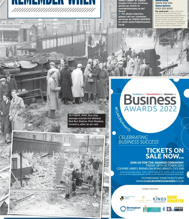  ?? ?? OCTOBER, 1940: Bus stop damage outside the Midland Red Bus Station, Pool Meadow, Coventry, after an air raid.