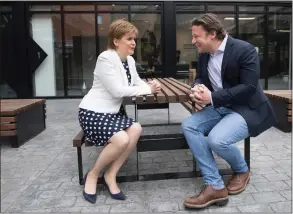  ??  ?? Celebrity chef Jamie Oliver backed Nicola Sturgeon’s healthy eating plans