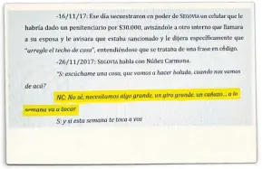  ??  ?? Facsímil. Una de las transcripc­iones de las conversaci­ones telefónica­s entre el Rey de la Efedrina y el socio de Boudou, Nuñez Carmona.