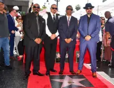  ?? Frederic J. Brown/afp, Getty Images ?? Cypress Hill’s members, from left, Sen Dog, DJ Muggs, Eric Bobo and B-real pose at their Hollywood Walk of Fame Star during a ceremony in Hollywood, California, on April 18, 2019.