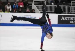  ?? TONY AVELAR — THE ASSOCIATED PRESS ?? Ilia Malinin performs during the men's free skate at the U.S. figure skating championsh­ips in San Jose on Sunday.