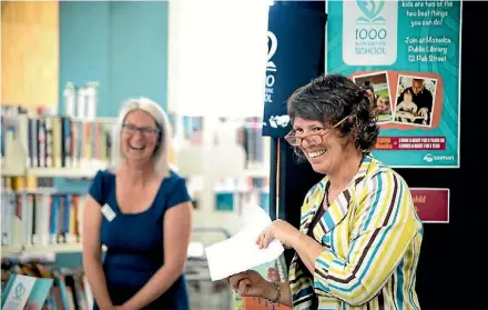  ?? KARAENA VINCENT ?? ‘‘The amount of reading, talking and singing you do with your children, matters.’’
Miranda Sikking 1000 Books Before School coordinato­rs, Mary Butler, left, and Miranda Sikking at the launch at Motueka District Library.