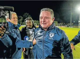  ?? /Sydney Seshibedi/Gallo Images ?? Back on top: Gavin Hunt was overcome when he realised Bidvest Wits had won the championsh­ip on Wednesday night.