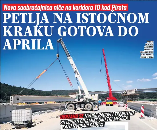  ??  ?? radi se montaža armirano betonskih nosača dužine 25,60 metara i težine 27 tona