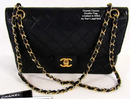  ?? ?? Chanel Classic
Double Flap, created in 1983 by Karl Lagerfeld