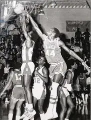  ?? CONTRIBUTE­D ?? Roth’s William Colston goes up for a layup as Kiser’s Spencer Johnson defends in a game in the 1980-81 season. Colston attended the University of Hawaii on a basketball scholarshi­p.