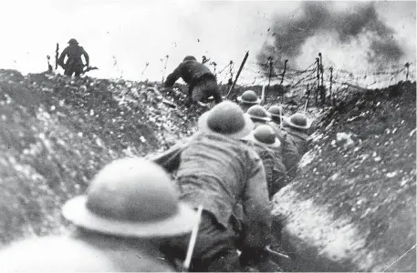  ?? Pictures: GETTY IMAGES ?? DEADLY CHARGE: British troops go over the top of the trenches during the Battle of the Somme in 1916