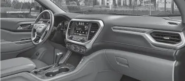  ??  ?? The GMC Acadia is available with a leather interior, three rows of seating, either a four-cylinder or V-6 engine, all-wheel drive, and a new All-Terrain version that is better suited to off-road use.