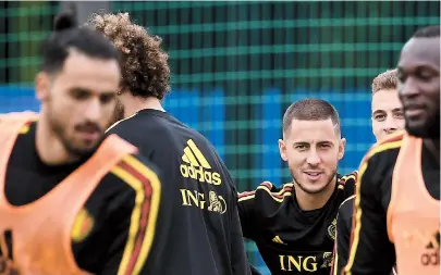  ??  ?? Belgium playmaker Eden Hazard takes part in a training session at Guchkovo Stadium in Dedovsk, outside Moscow, yesterday, on the eve of their 2018 World Cup semifinal against France. — AFP