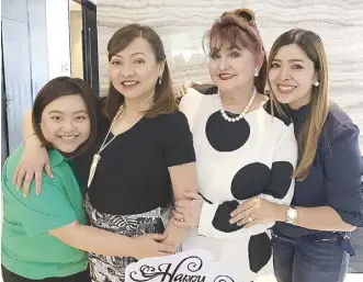  ??  ?? Happy (rightmost) with her mom, retired actress Liberty Ilagan, and good friend Pinky Tobiano (second from left) with daughter Pianne Nicollete