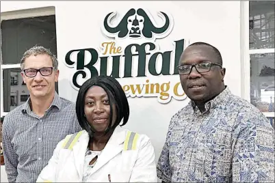  ?? ?? From left, Richard Mann, Managing Director, Mutsai Mutasa, Head of Brewing and Steven Mushanyuki, Commercial Executive