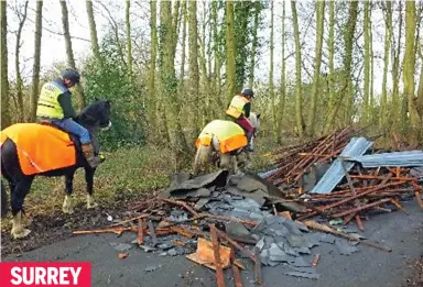  ??  ?? SURREY Riders in the lane near Chobham, where Mail reader John Maynard lives. Since his local council began charging to take waste, fly-tippers have struck there 16 times