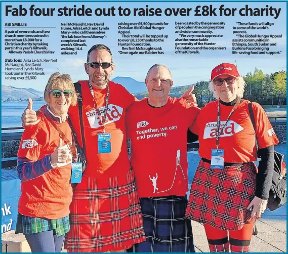  ?? ?? Fab four Ailsa Leitch, Rev Neil McNaught, Rev David Hume and Lynda Mary took part in the Kiltwalk raising over £5,500