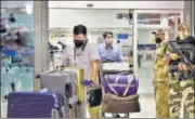  ?? SANJEEV VERMA/HT PHOTO ?? Passengers from Kabul arrive at the Indira Gandhi Internatio­nal Airport on Sunday.