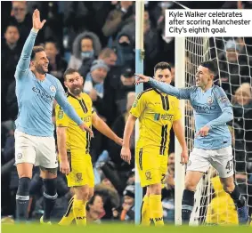  ??  ?? Kyle Walker celebrates after scoring Manchester City’s eighth goal.