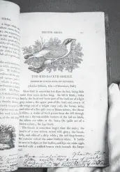  ??  ?? The Brontë family copy of Thomas Bewick’s “A History of British Birds.” The book is in “Jane Eyre.”