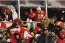  ?? Jamie Squire/Getty Images ?? Taylor Swift celebrates with fans during the Dolphins-Chiefs game at Arrowhead Stadium in Kansas City last month. Photograph: