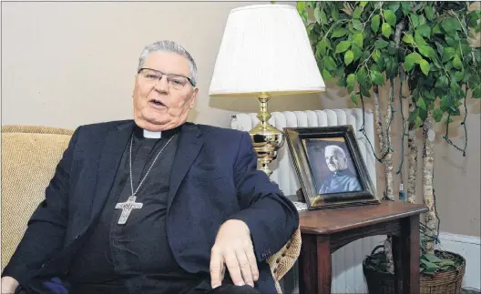  ?? JOE GIBBONS/THE TELEGRAM ?? Archbishop Martin Currie speaks to The Telegram in his Archdioces­e of St. John’s office.