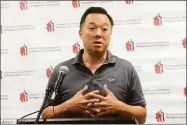  ?? Ned Gerard / Hearst Connecticu­t Media file photo ?? State Attorney General William Tong speaks during a meeting at the Burroughs Community Center, in Bridgeport on Sept. 2, 2021.