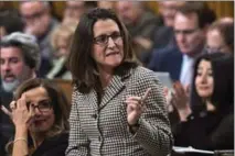  ?? CANADIAN PRESS FILE PHOTO ?? Minister of Foreign Affairs Chrystia Freeland’s office called on Iranian authoritie­s to show restraint.