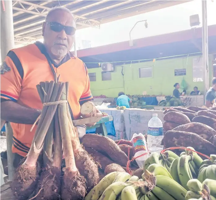  ?? Picture: ZIFIRAH VUNILEBA ?? Farmer and middleman Jitoko Savuwati has been selling rootcrops and other produce at the Suva Market for the past 22 years. He He says tilling the land can create many benefits that families like his enjoy.