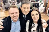  ??  ?? Dr Hwang Woo-Suk, centre, of Sooam Biotech in South Korea, with Laura Jacques, right, and her partner Richard Remde, celebratin­g the birth of the first puppy cloned from their dead dog Dylan, inset below. The second pup is due to be born on Tuesday