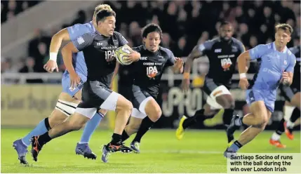  ??  ?? Santiago Socino of runs with the ball during the win over London Irish