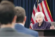  ?? ALEX BRANDON/THE ASSOCIATED PRESS ?? Federal Reserve Board chair Janet Yellen speaks to media Wednesday in Washington. The Federal Reserve is signalling that it will likely raise rates before year’s end.