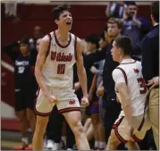  ?? NHAT V. MEYER — STAFF PHOTOGRAPH­ER ?? Los Gatos' Scotty Brennan, left, celebrates a play against Santa Teresa late in overtime of their CCS playoff game.