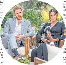  ??  ?? Harry and Meghan during the interview, to be shown in the UK tomorrow